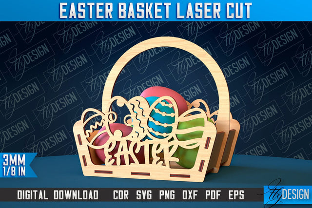Easter Basket Laser Cut | Happy Easter Egg Basket | CNC File SVG Fly Design 