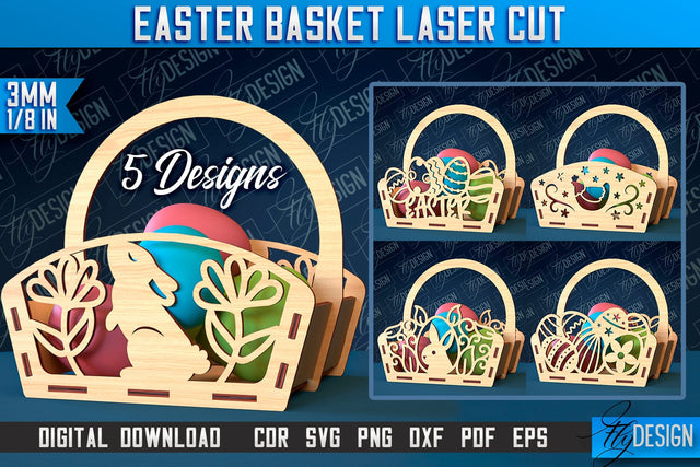 Easter Basket Laser Cut | Happy Easter Egg Basket | CNC File SVG Fly Design 