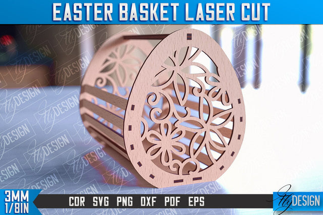 Easter Basket Laser Cut | Happy Easter Egg Basket | CNC File SVG Fly Design 