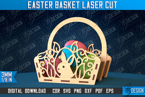 Easter Basket Laser Cut | Happy Easter Egg Basket | CNC File SVG Fly Design 
