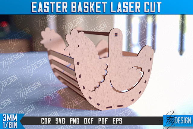 Easter Basket Laser Cut | Happy Easter Egg Basket | CNC File SVG Fly Design 