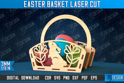 Easter Basket Laser Cut | Happy Easter Egg Basket | CNC File SVG Fly Design 