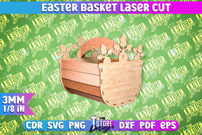 Easter Basket Laser Cut | Happy Easter Egg Basket | CNC File SVG The T Store Design 