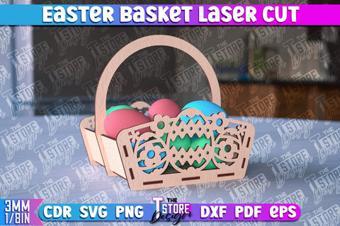 Easter Basket Laser Cut | Happy Easter Egg Basket | CNC File SVG The T Store Design 