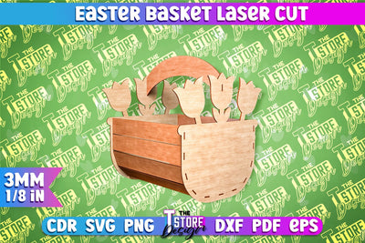 Easter Basket Laser Cut | Happy Easter Egg Basket | CNC File SVG The T Store Design 