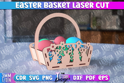 Easter Basket Laser Cut | Happy Easter Egg Basket | CNC File SVG The T Store Design 