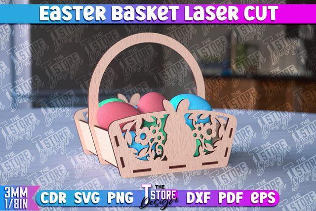 Easter Basket Laser Cut | Happy Easter Egg Basket | CNC File SVG The T Store Design 