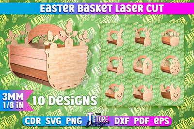 Easter Basket Laser Cut | Happy Easter Egg Basket | CNC File SVG The T Store Design 