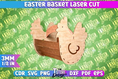 Easter Basket Laser Cut | Happy Easter Egg Basket | CNC File SVG The T Store Design 