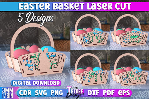 Easter Basket Laser Cut | Happy Easter Egg Basket | CNC File SVG The T Store Design 