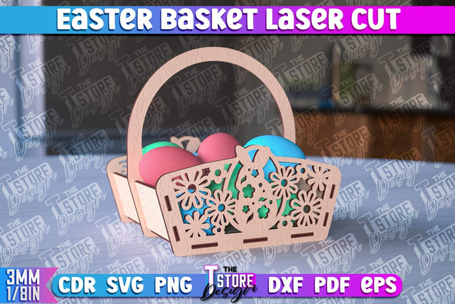 Easter Basket Laser Cut | Happy Easter Egg Basket | CNC File SVG The T Store Design 