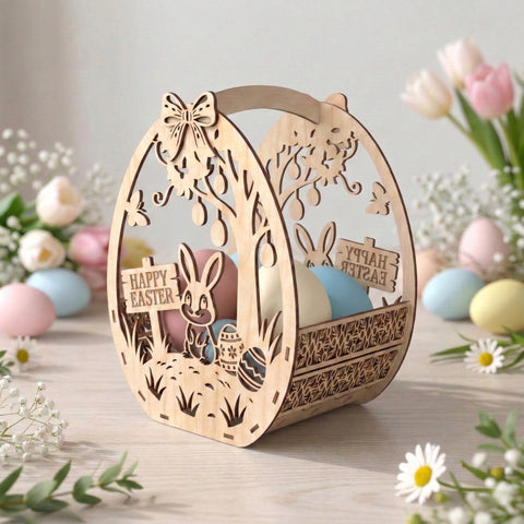 Easter Basket Laser SVG Bundle, 5 Laser Cut Easter Baskets, Egg Basket SVG, Easter Decor Laser Files - Glowforge Cricut SVG Dxf Eps SVG HappyDesignStudio 