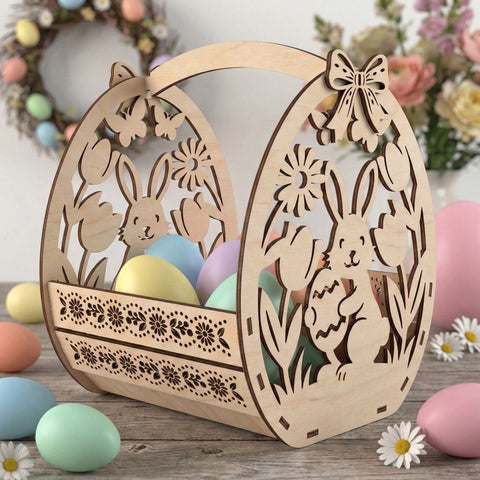 Easter Basket Laser SVG Bundle, 5 Laser Cut Easter Baskets, Egg Basket SVG, Easter Decor Laser Files - Glowforge Cricut SVG Dxf Eps SVG HappyDesignStudio 