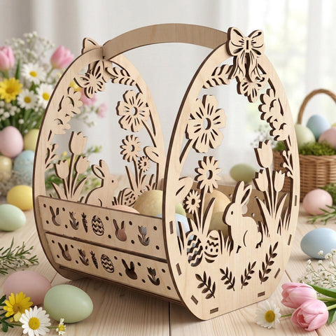 Easter Basket Laser SVG Bundle, 5 Laser Cut Easter Baskets, Egg Basket SVG, Easter Decor Laser Files - Glowforge Cricut SVG Dxf Eps SVG HappyDesignStudio 
