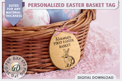 Easter Basket Tag Laser Cut. Personalised Easter SVG SVG Evgenyia Guschina 
