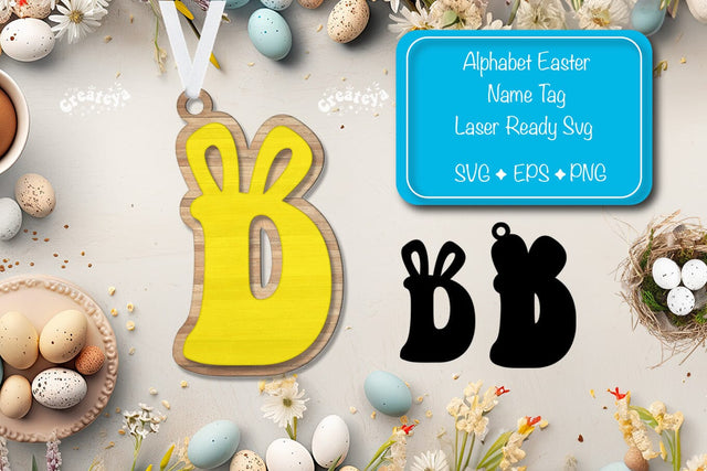 Easter basket tags Alphabet Letter D Easter tag Laser Cut. Easter Name tag Glowforge Sublimation Createya Design 