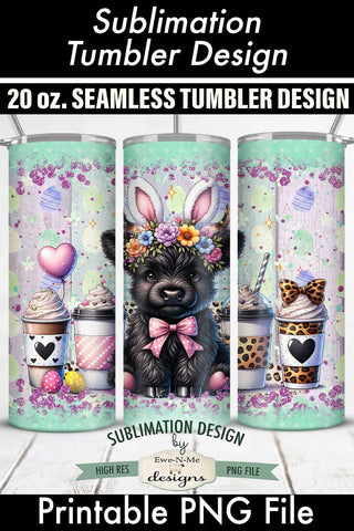 Easter Black Highland Cow Bunny Ears 20 oz Seamless Tumbler Sublimation Ewe-N-Me Designs 