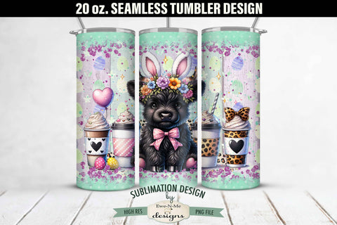 Easter Black Highland Cow Bunny Ears 20 oz Seamless Tumbler Sublimation Ewe-N-Me Designs 