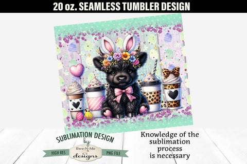 Easter Black Highland Cow Bunny Ears 20 oz Seamless Tumbler Sublimation Ewe-N-Me Designs 