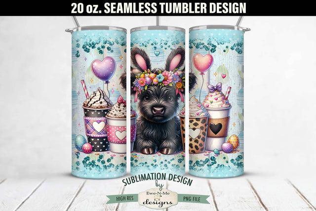 Easter Black Highland Cow Coffee Cups 20 oz Seamless Tumbler Sublimation Ewe-N-Me Designs 