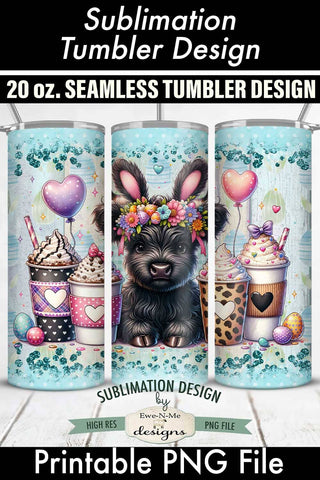 Easter Black Highland Cow Coffee Cups 20 oz Seamless Tumbler Sublimation Ewe-N-Me Designs 