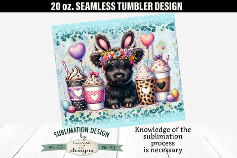 Easter Black Highland Cow Coffee Cups 20 oz Seamless Tumbler Sublimation Ewe-N-Me Designs 