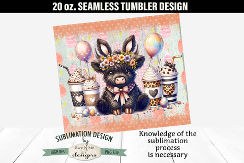 Easter Black Highland Cow with Coffee 20 oz Seamless Tumbler Sublimation Ewe-N-Me Designs 