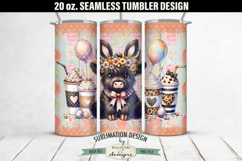 Easter Black Highland Cow with Coffee 20 oz Seamless Tumbler Sublimation Ewe-N-Me Designs 