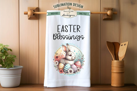 Easter Blessings Bunny with Eggs | Towel Sublimation Designs Sublimation Ewe-N-Me Designs 