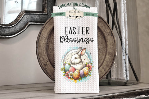 Easter Blessings Bunny with Eggs | Towel Sublimation Designs Sublimation Ewe-N-Me Designs 
