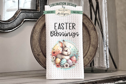 Easter Blessings Bunny with Eggs | Towel Sublimation Designs Sublimation Ewe-N-Me Designs 