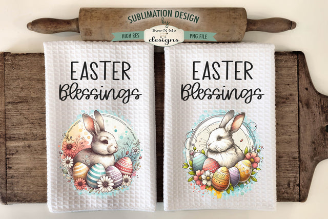 Easter Blessings Bunny with Eggs | Towel Sublimation Designs Sublimation Ewe-N-Me Designs 