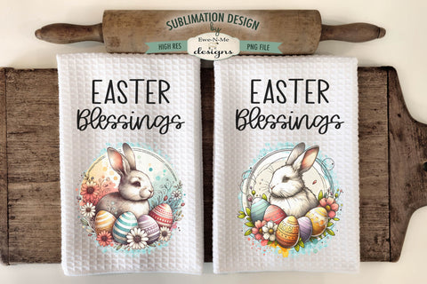 Easter Blessings Bunny with Eggs | Towel Sublimation Designs Sublimation Ewe-N-Me Designs 