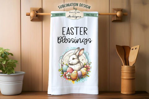 Easter Blessings Bunny with Eggs | Towel Sublimation Designs Sublimation Ewe-N-Me Designs 