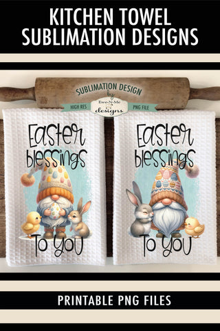 Easter Blessings Gnome Kitchen Towel Sublimation Designs | Easter Dish Towel Designs Sublimation Ewe-N-Me Designs 