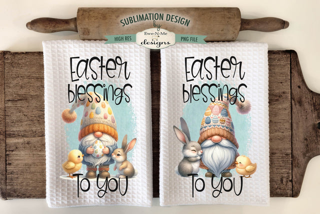 Easter Blessings Gnome Kitchen Towel Sublimation Designs | Easter Dish Towel Designs Sublimation Ewe-N-Me Designs 