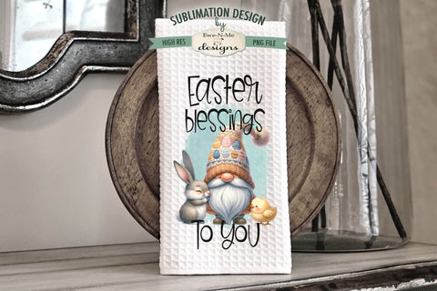 Easter Blessings Gnome Kitchen Towel Sublimation Designs | Easter Dish Towel Designs Sublimation Ewe-N-Me Designs 