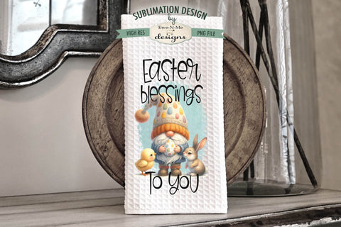 Easter Blessings Gnome Kitchen Towel Sublimation Designs | Easter Dish Towel Designs Sublimation Ewe-N-Me Designs 