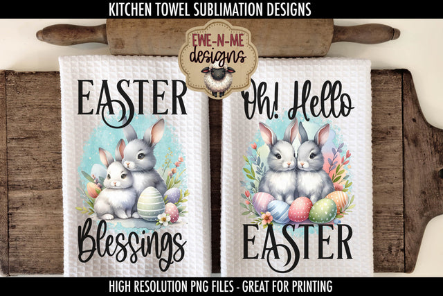 Easter Blessings Hello Easter Bunnies | Towel Sublimation Sublimation Ewe-N-Me Designs 
