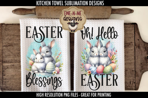 Easter Blessings Hello Easter Bunnies | Towel Sublimation Sublimation Ewe-N-Me Designs 