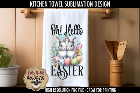 Easter Blessings Hello Easter Bunnies | Towel Sublimation Sublimation Ewe-N-Me Designs 