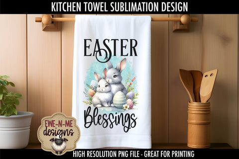 Easter Blessings Hello Easter Bunnies | Towel Sublimation Sublimation Ewe-N-Me Designs 
