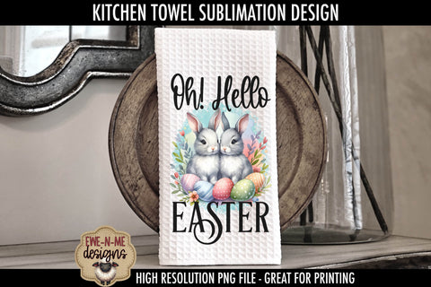 Easter Blessings Hello Easter Bunnies | Towel Sublimation Sublimation Ewe-N-Me Designs 