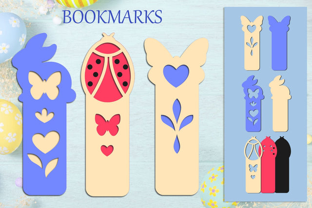 Easter bookmark with bunny, butterfly and ladybug, Layered svg papercut SVG AnastasiyaArtDesign 