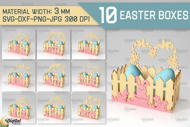 Easter Box SVG Bundle. 3D Easter Basket Laser Cut SVG Evgenyia Guschina 