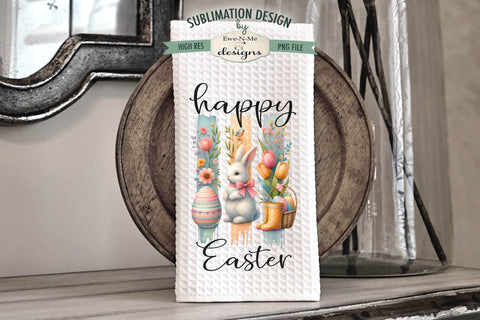 Easter Brush Stroke Bunny Flowers Kitchen Towel Sublimation Sublimation Ewe-N-Me Designs 