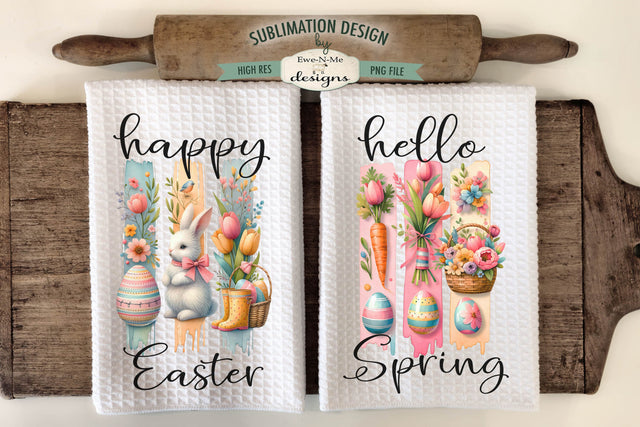 Easter Brush Stroke Bunny Flowers Kitchen Towel Sublimation Sublimation Ewe-N-Me Designs 