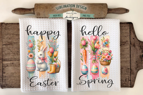Easter Brush Stroke Bunny Flowers Kitchen Towel Sublimation Sublimation Ewe-N-Me Designs 