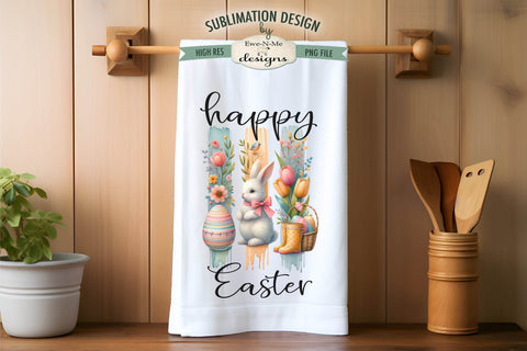 Easter Brush Stroke Bunny Flowers Kitchen Towel Sublimation Sublimation Ewe-N-Me Designs 