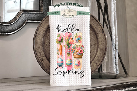 Easter Brush Stroke Bunny Flowers Kitchen Towel Sublimation Sublimation Ewe-N-Me Designs 